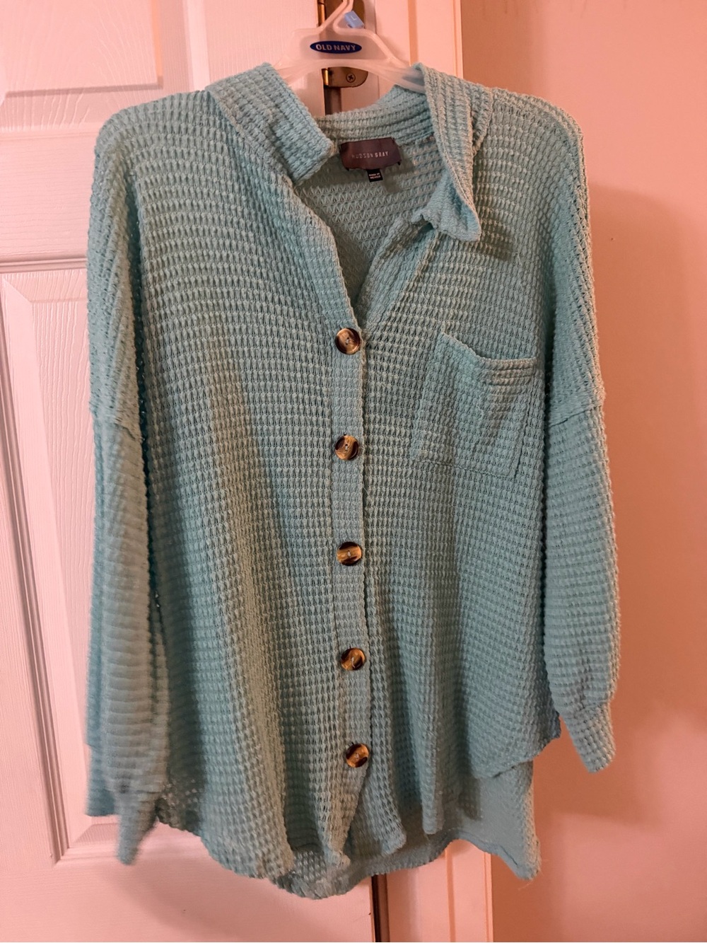Women's Mint Waffle-Knit Button Cardigan